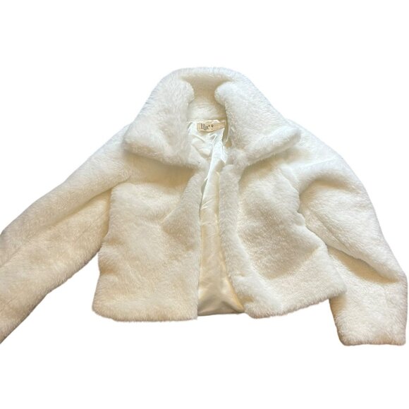 LIlax Girls 7 white Faux Fur Jacket coat formal open front teddy chunky soft - Picture 1 of 6